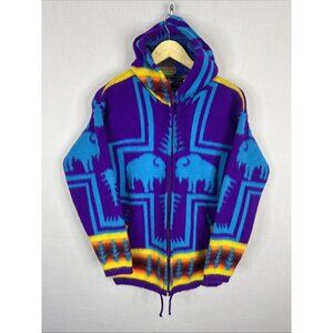Ecurthentic Ecuador Wool Hoodie Jacket Women’s M Purple Blue Llama Southwestern‎